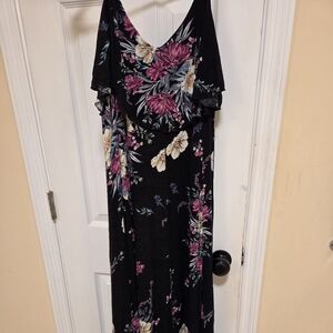 Black Floral Torrid Maxi Dress with Pink & Cream Blooms Size 2x